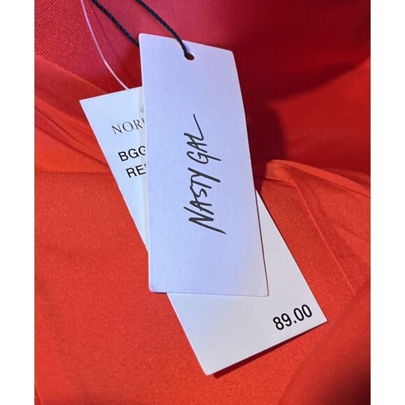 Nastygal Structured Satin Shoulder Pad Side Split Dress Red Designer NWT US 0 - Picture 7 of 7